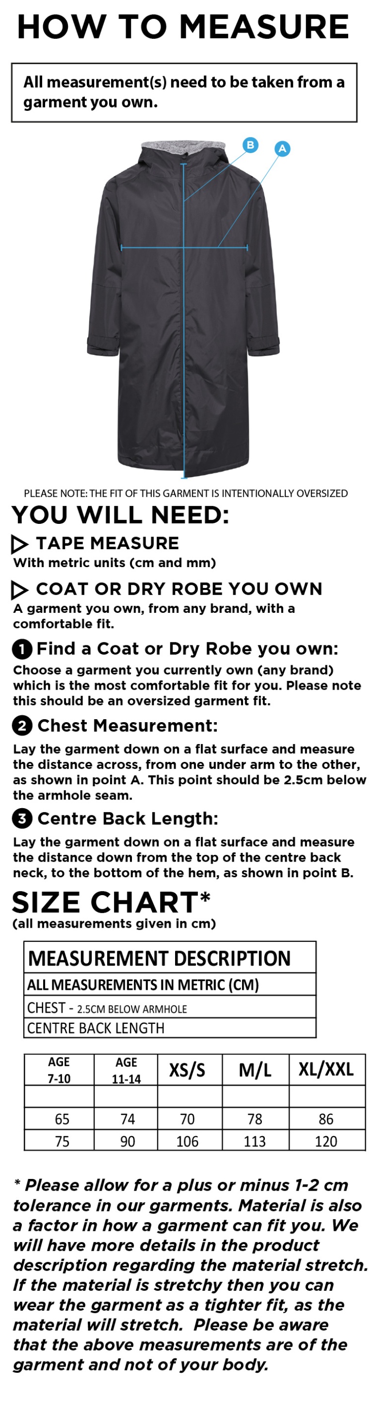 Rossendale Harriers - Active Thermal Fleece Robe - Unisex Fit - Size Guide