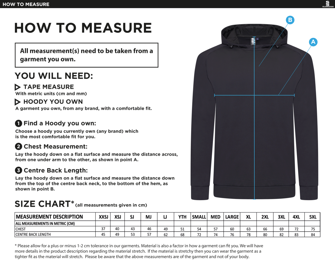 ACTIVE HOODY NAVY - Unisex Fit - Size Guide
