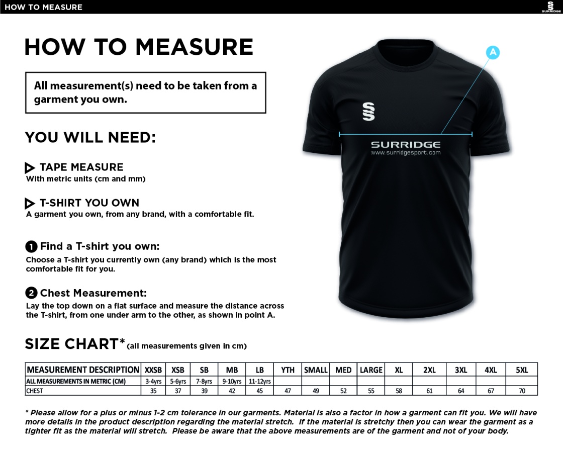 Rossendale Harriers - Dual Solid Colour Polo - Men's/Junior's - Size Guide