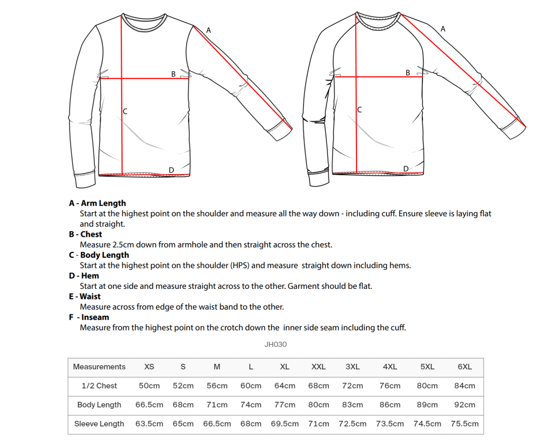 Rossendale Harriers - Sweatshirt - Unisex Fit - Size Guide