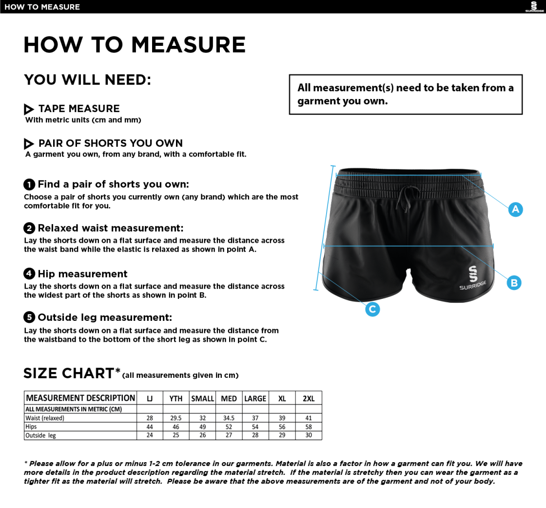 Rossendale Harriers - Dual Active Short - Women's Fit - Size Guide