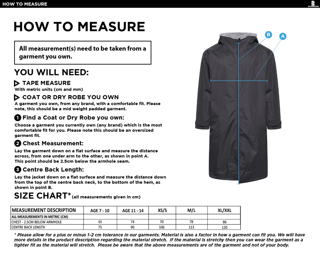 Rossendale Harriers - Active Thermal Fleece Robe - Unisex Fit - Size Guide