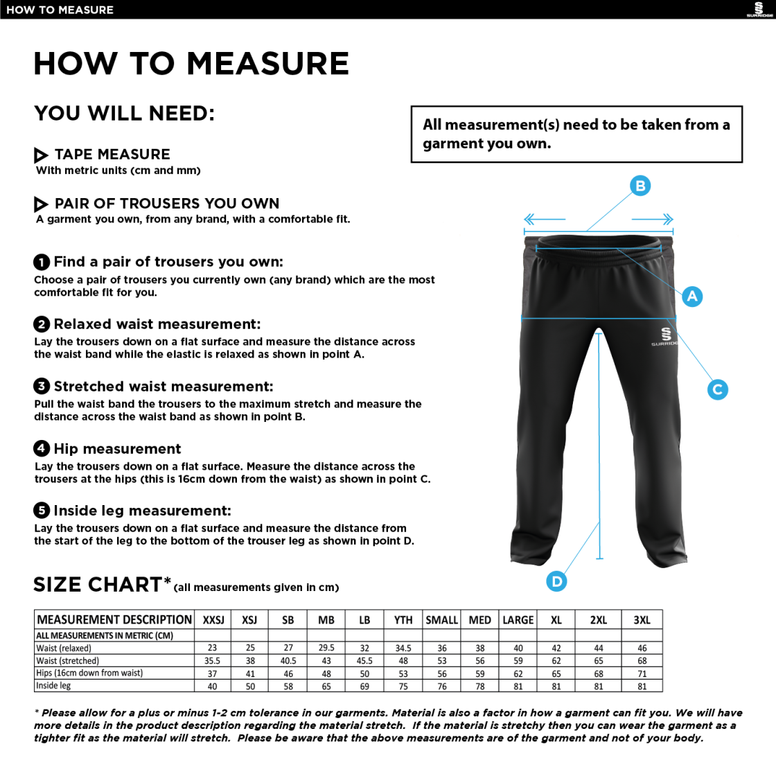 Youth's Poplin Track Pant : Navy - Size Guide