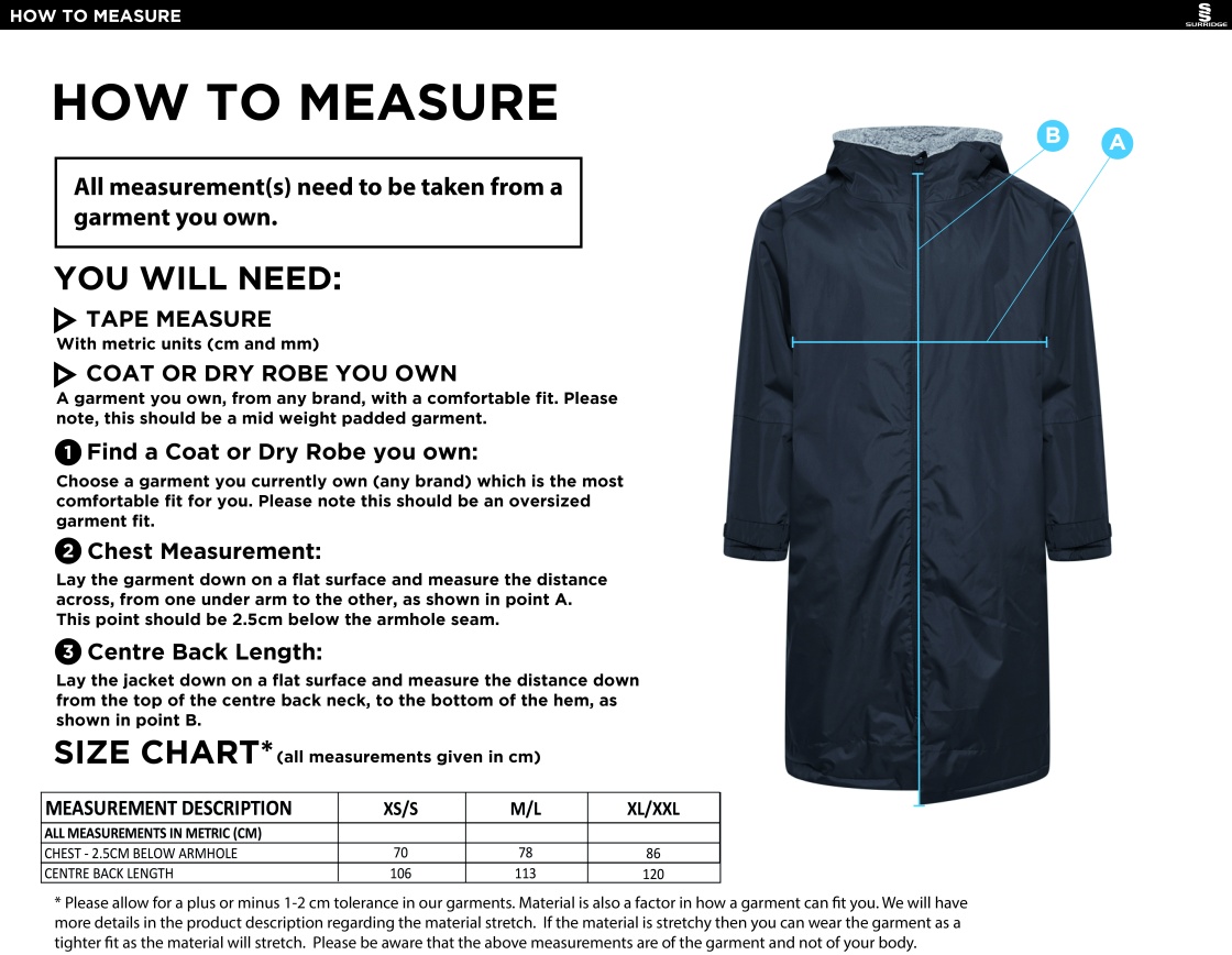 Rossendale Harriers - Active Thermal Fleece Robe - Unisex Fit - Size Guide