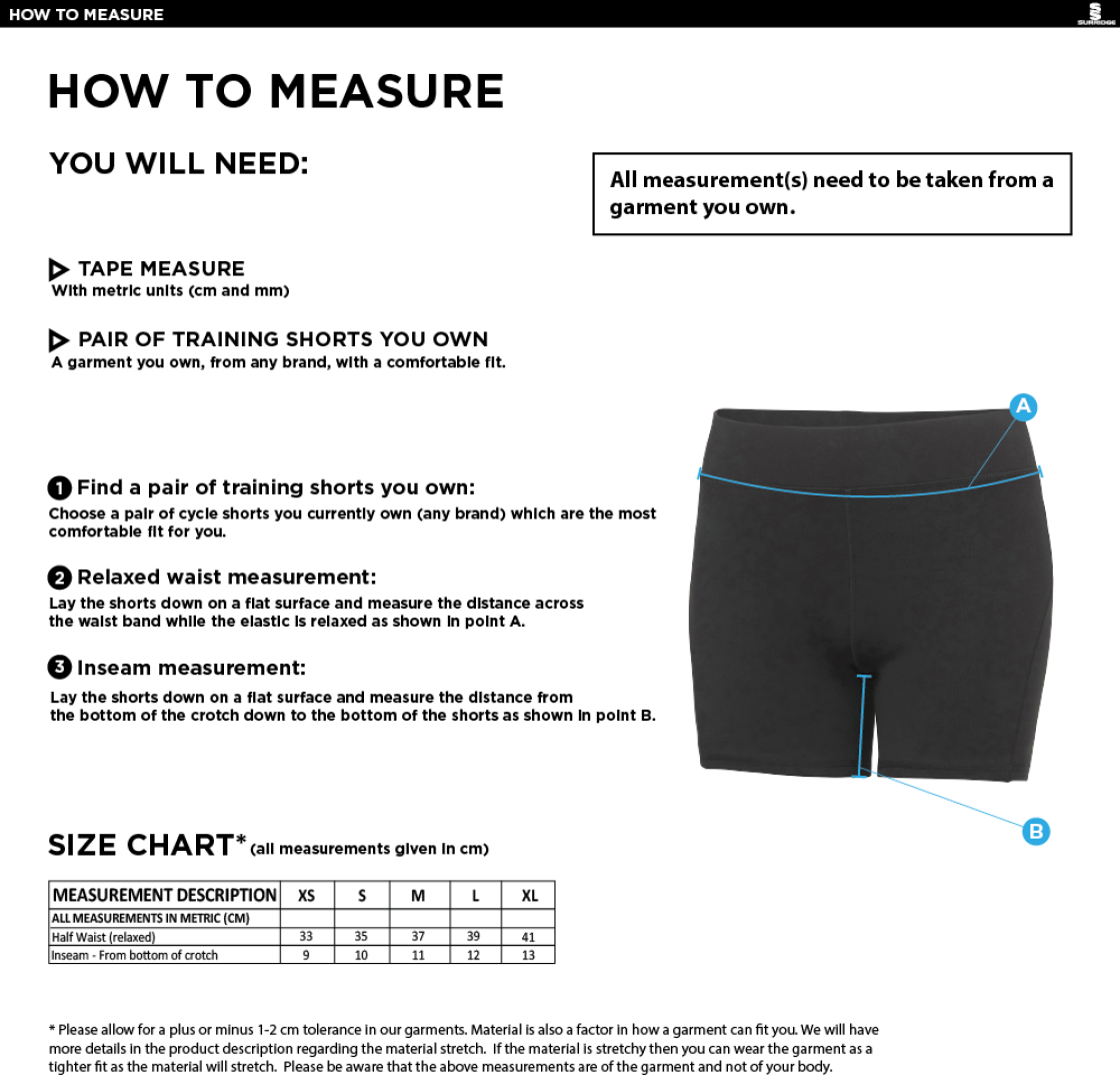 Rossendale Harriers - Training Shorts - Women's Fit - Size Guide